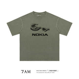 7AM T恤 上帝钟爱诺基亚水洗做旧纯棉宽松ins极简怀旧短袖