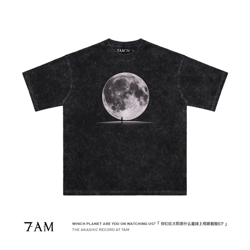 7AM-NASA微信头像创意外星人传说水洗做旧纯棉宽松ins小众短袖T恤
