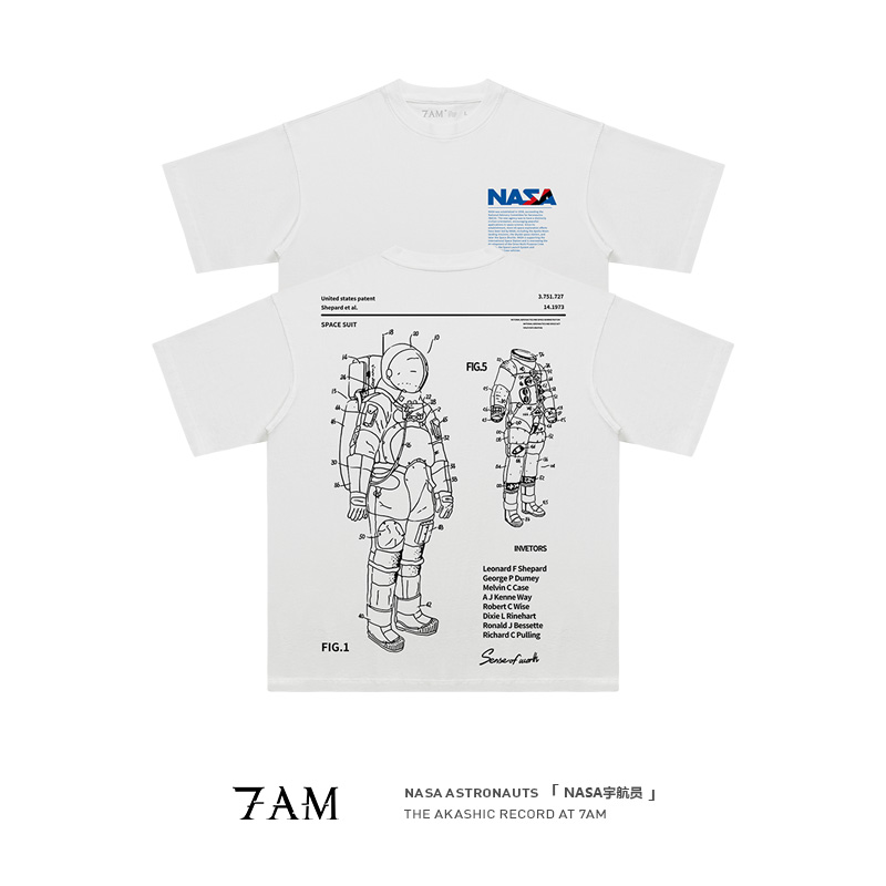 7AM-NASA宇航服拆解图小众科普水洗做旧纯棉宽松短袖T恤ins高街