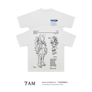 7AM T恤ins高街 NASA宇航服拆解图小众科普水洗做旧纯棉宽松短袖