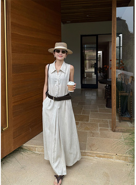 嘉言 2026春季女装十三行新品气质白领时尚配腰带无袖背心连衣裙