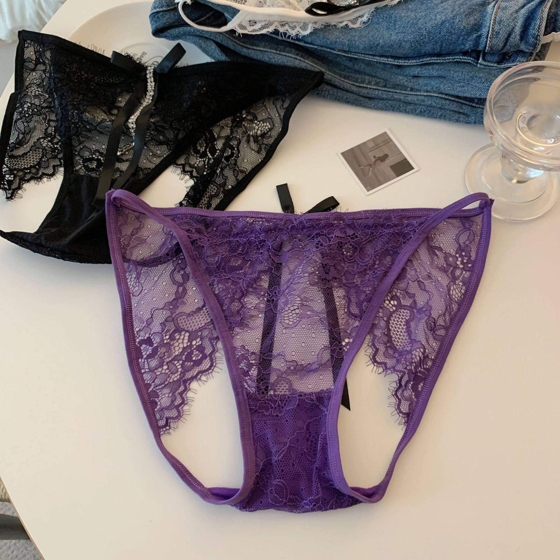 2026新款性感蕾丝镂空丁字裤女低腰透气紫色内裤闪闪惹人爱诱人款,女士内衣/男士内衣/家居服,女丁字裤,淘宝优惠券,粉丝福利购,淘宝优惠卷
