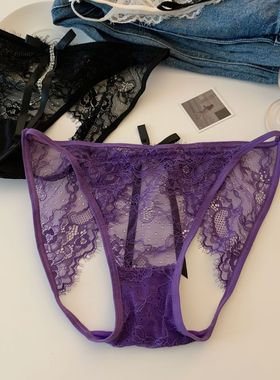 2026新款性感蕾丝镂空丁字裤女低腰透气紫色内裤闪闪惹人爱诱人款