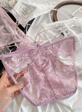 性感蕾丝细带女低腰植物花卉速干透气无痕内裤紫色韩系温柔婚庆款