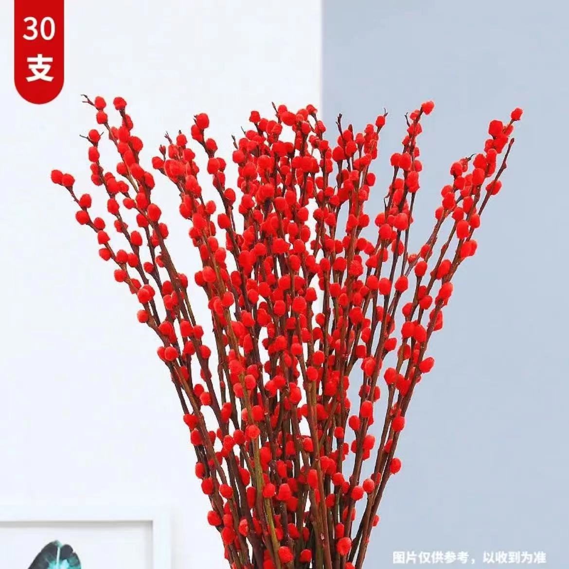001银柳真花鲜枝红色年宵摆件