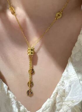钛钢流苏小蛮腰项链女罗马数字圆牌吊坠高级感抽拉可调节轻奢