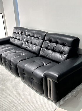 L305意式极简全真皮电动功能沙发头层牛皮黑色沙发客厅电动沙发