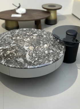 L010大理石组合茶几大小圆形黑色加厚客厅茶几高端设计师定制茶几