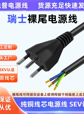 SEV瑞士认证正标电源线 Typec J 10A三芯单头裸尾 AC无氧铜纯铜线