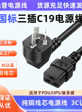 3C认证国标电源线 10A转C19 16A转C19三横孔服务器UPSAC线 纯铜