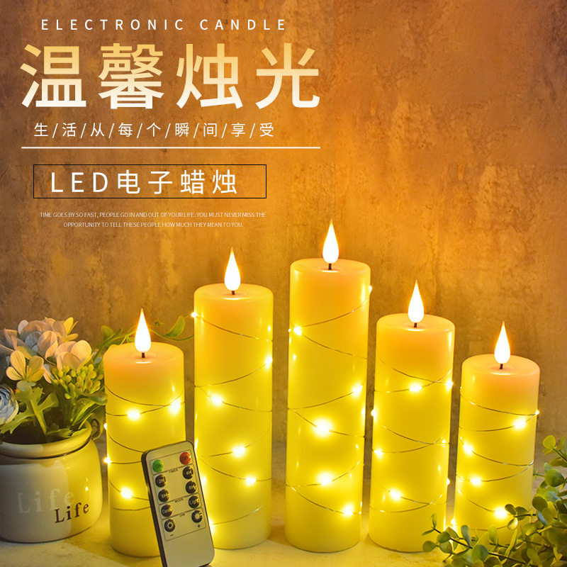 新款3D灯芯5件套遥控led电子蜡烛灯婚庆道具节日庆典高端生日布置