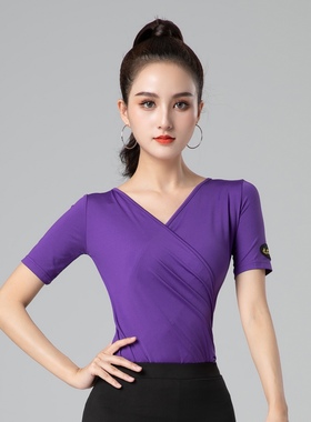 拉丁舞服装夏新款上衣短袖牛奶丝广场舞女国标交谊舞伦巴恰恰专业