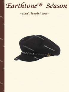 Earthtone“香榭”山茶花皮边!复古加厚澳洲羊毛鸭舌帽八角贝雷帽