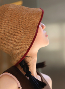 Earthtone“迷失东京”收藏!特细手钩拉菲草帽极简渔夫帽盆帽防晒