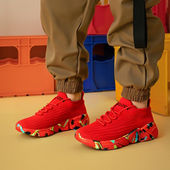 软底透气不累脚轻便中年妈妈运动鞋 本命年红色男鞋 春秋针织袜子鞋