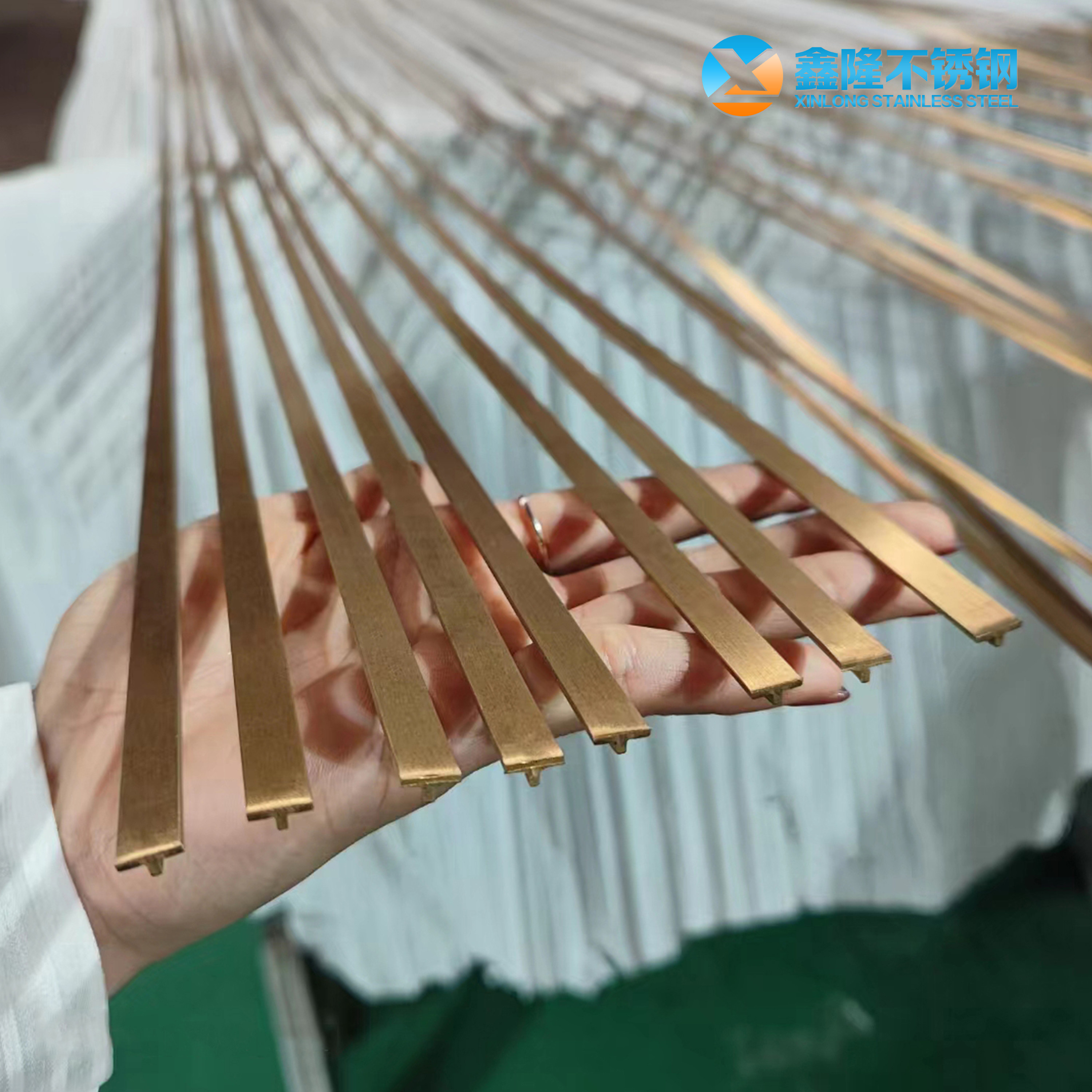 304实心不锈钢T条框拉丝玫瑰金图片