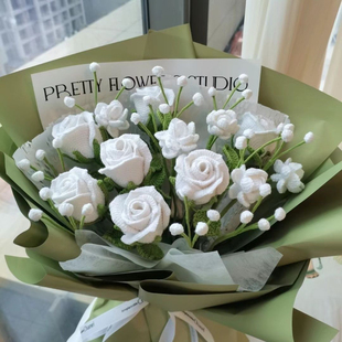 成品手工针织毛线花酒杯玫瑰钩织混搭大花束送女友闺蜜情人节礼物