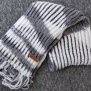 纯手工编织围巾成品双元宝款成人围巾送男朋友新年礼物免费定皮标