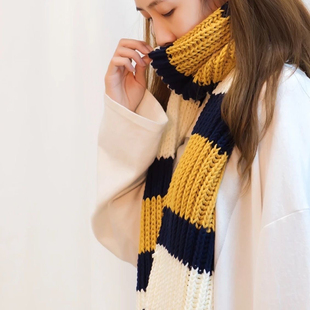 爱米手工毛线情侣围巾编织diy自制撞色拼色彩色  双元宝围巾成品