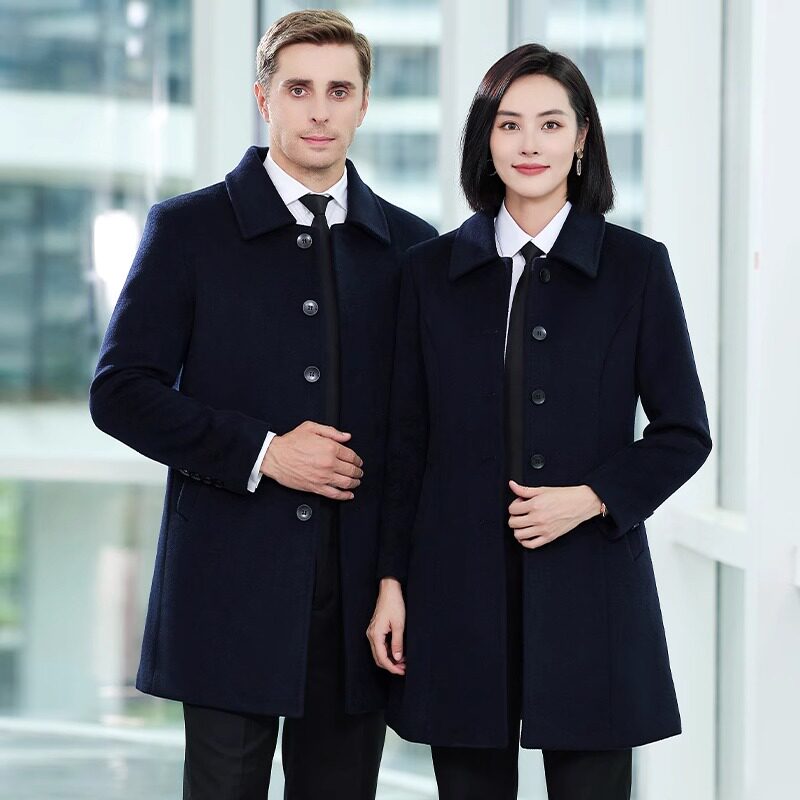 职业装羊毛呢大衣女秋冬中长款加厚银行前台售楼部呢子工作服棉服