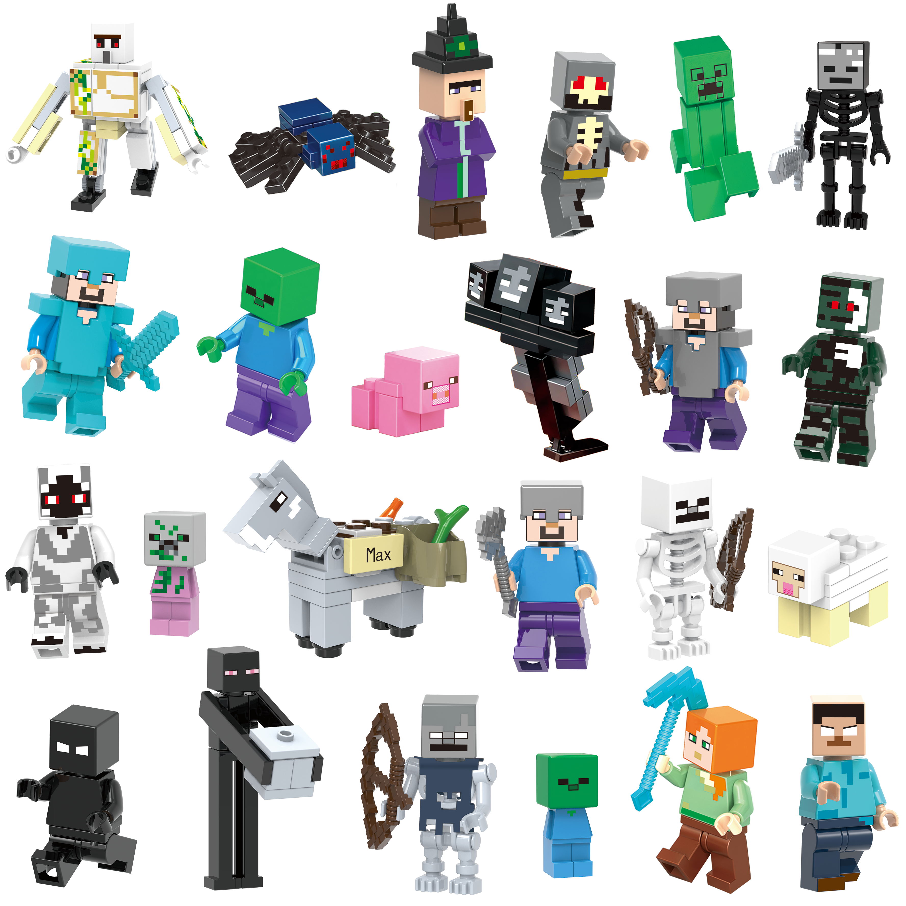 我的世界系列拼装益智积木玩具单个人偶小人仔史蒂夫末影村民玩具