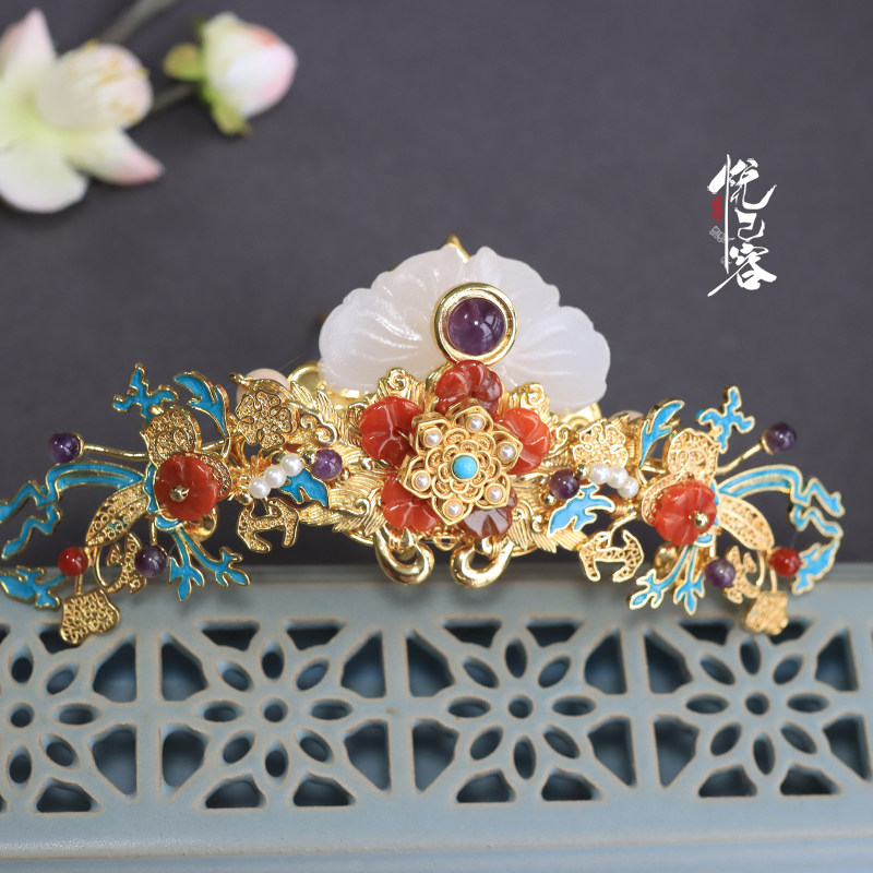 悦己容[红颜花钿]原创古风发冠汉服日常百搭红色发饰复古经典配饰