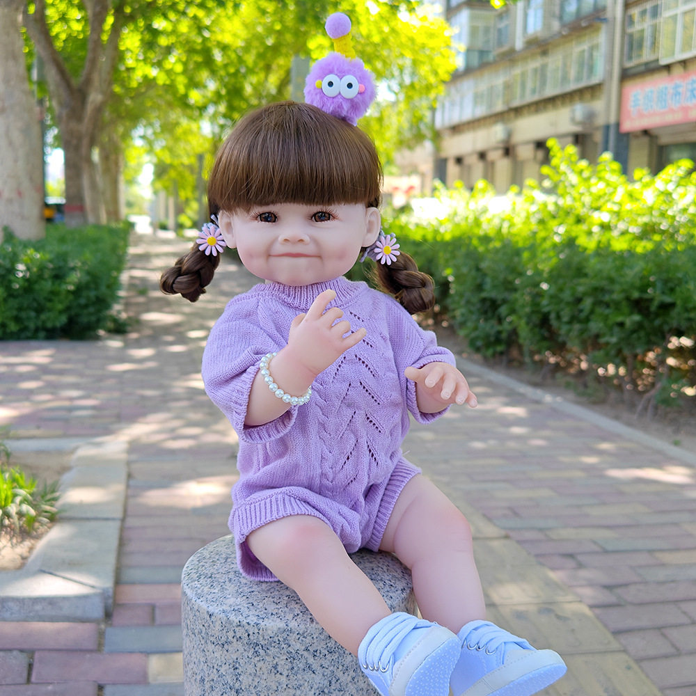 55厘米全搪胶仿真重生微笑娃娃女孩换装洋娃娃生日节日礼物玩偶