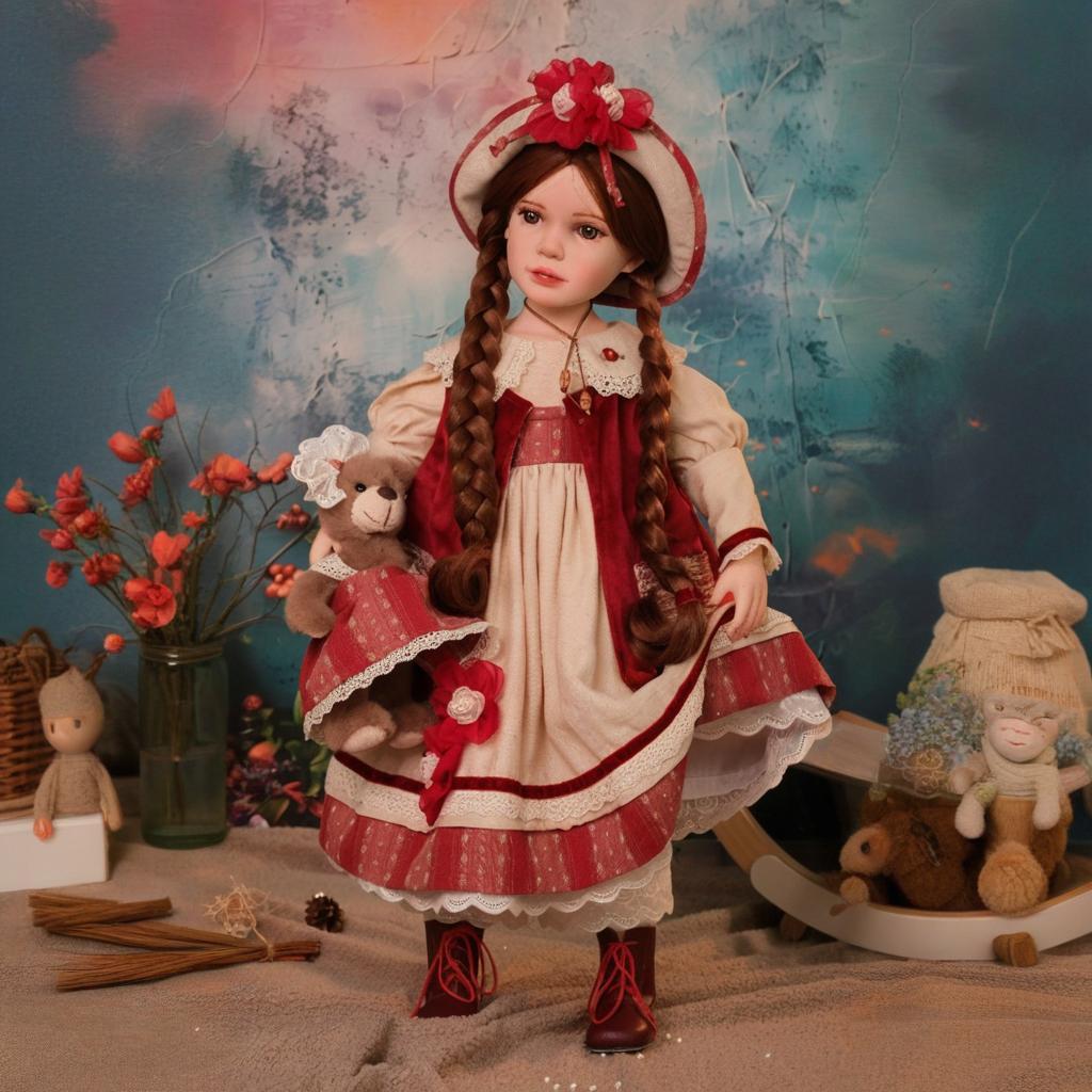 高档轻奢71cm洋娃娃复古公主女孩过家家生日礼物电视酒柜绝美摆件