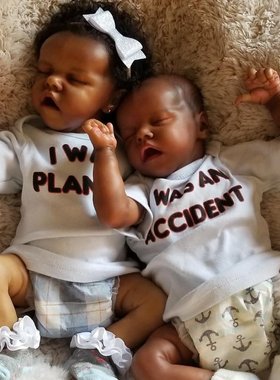 18英寸Reborn TWINB深黑人肤色仿真婴儿重生娃娃 软胶玩偶玩具