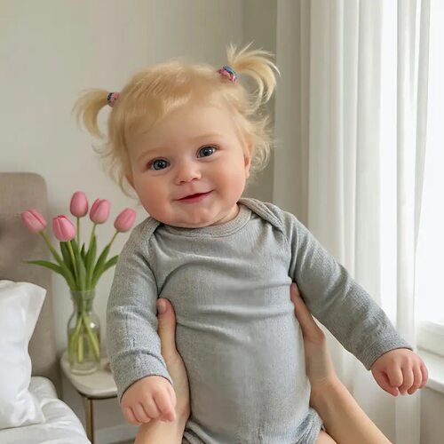20inch长袖灰哈衣Maddie 可爱仿真娃娃植入头发 跨境电商货源