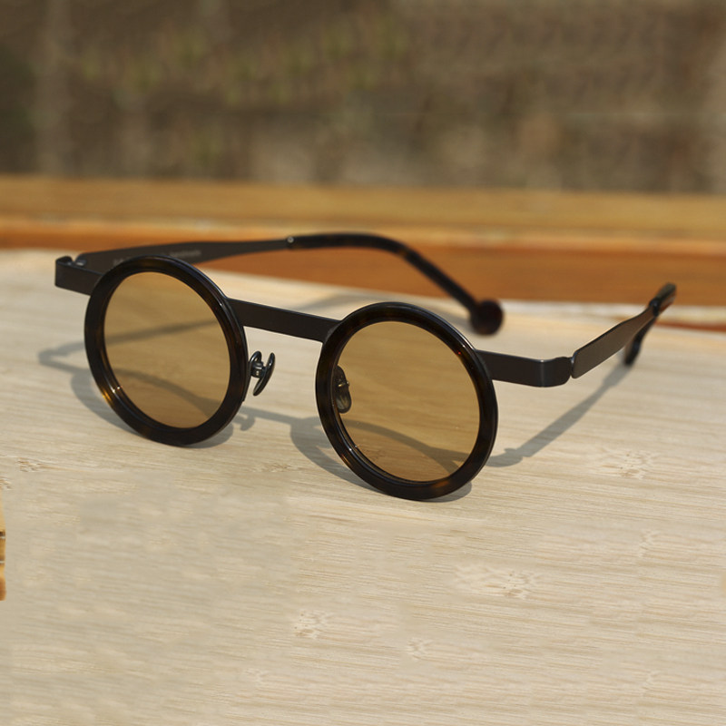 个性圆框复古手工眼镜框 配眼睛近视墨镜&beta;钛黑框超轻大脸5156