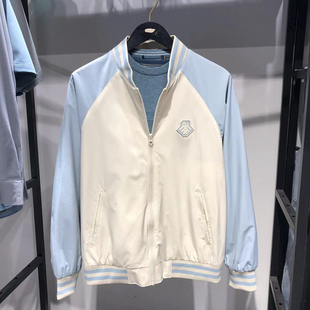 品牌男装(JJ家)秋款天蓝色撞色棒球服薄款夹克衫学生青年外套
