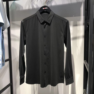 衬衫 品牌男装 青年纯色商务质感通勤长袖 男士 黑衬衣 大牌撤柜春秋款
