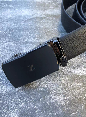 H标！正品大牌~商务休闲男士黑色真皮自动扣皮带头层牛皮腰带裤带