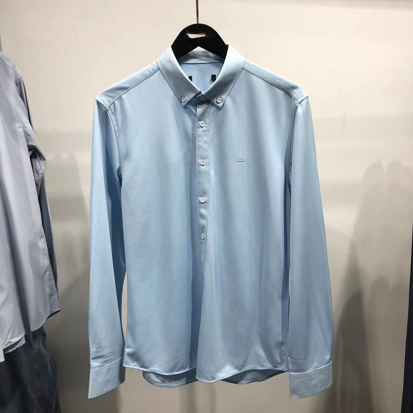 品牌男装！海家撤柜！春款男士尖领衬衫商务修身浅蓝男款长袖衬衣