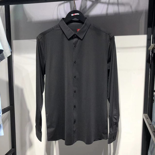 品牌男装纯黑色修身柔软长袖衬衫