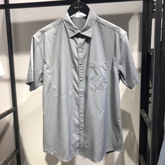 品牌男装撤柜夏季薄款略修身牛仔灰半袖男款短袖衬衣纯棉吸汗衬衫
