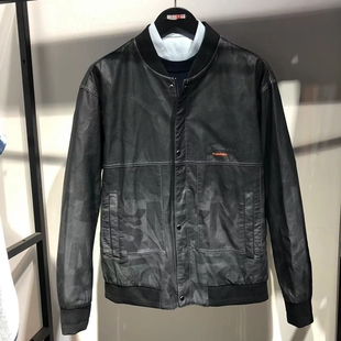 收口仿皮皮衣PU夹克外套皮衣 男士 品牌男装 商城撤柜青年棒球领春款