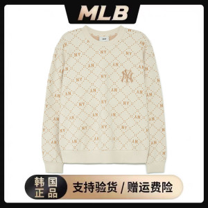 MLB虞书欣明星同款情侣钻石老花时尚圆领卫衣23秋冬新款MTM01