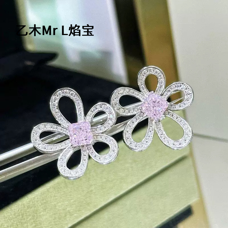 S925银精工高级感樱花粉立体花朵大花太阳花耳钉珠宝工艺无logo,饰品/流行首饰/时尚饰品新,耳钉,淘宝优惠券,粉丝福利购,淘宝优惠卷