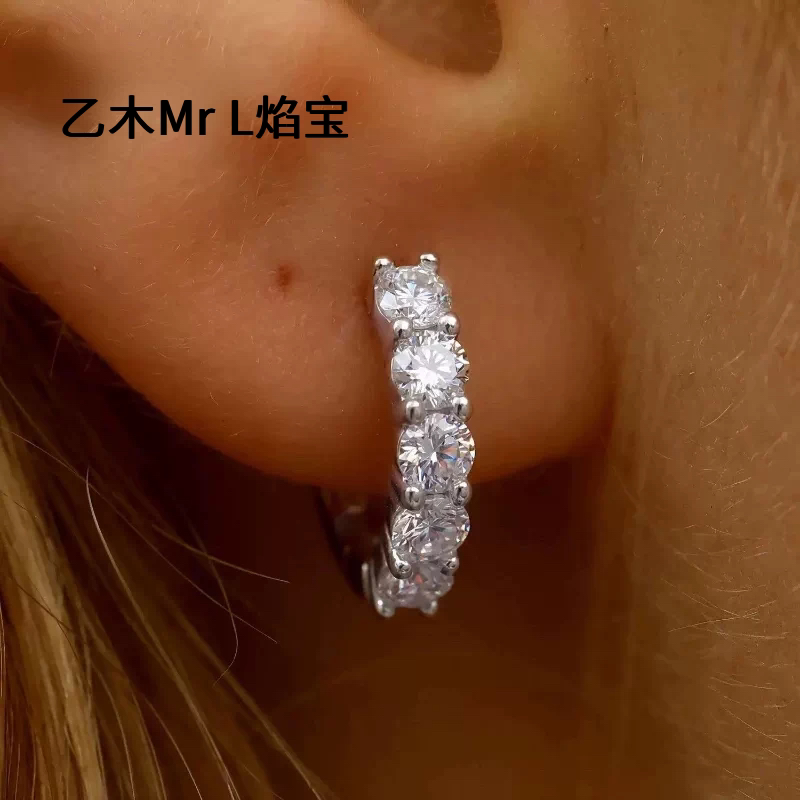 925纯银莫桑石耳环简约气质跨境直播抖音银女耳饰外贸轻奢小众