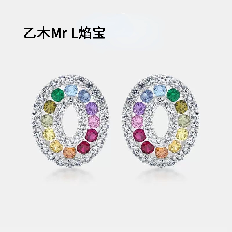 欧美时尚夸张彩锆耳环女轻奢高级感S925纯银耳钉简约气质百搭耳饰