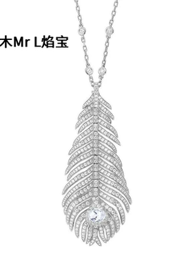 坠链均925银镀金白G色高碳钻b家孔雀羽毛名媛红毯活动礼服长项链