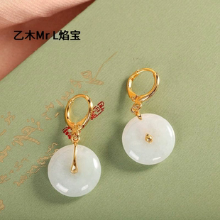 银品时尚通勤耳饰S925银镀金翡翠耳坠气质百搭女士面包圈耳环2025