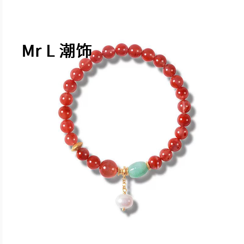 天然川料南红手串女款S925银镀18K金翡翠珍珠6mm圆珠手链2025新款