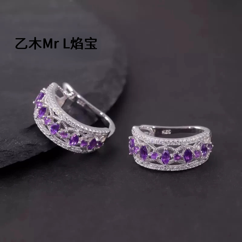 独特精致天然托帕石耳环s925纯银群镶水晶石榴石彩色宝石耳环女