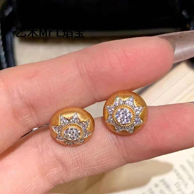 意大利中古拉丝轻奢老钱风高级感珠宝925纯银拉丝工艺锻面耳钉女