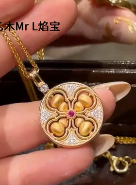 纯银S925新中式国风丝绒拉丝可转动四美葫芦项链精致独特轻奢气质