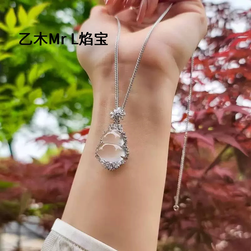 天然水沫玉吊坠葫芦项链女纯银S925真玉石福禄高冰种新中式气质