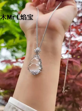 天然水沫玉吊坠葫芦项链女纯银S925真玉石福禄高冰种新中式气质